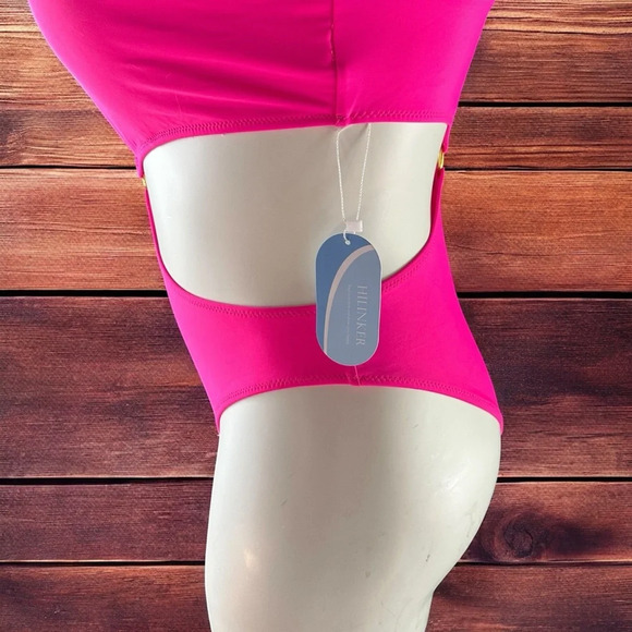 Stunning Bright Pink Hilinker O-Ring Cutout Halter Swimsuit - Picture 6 of 8